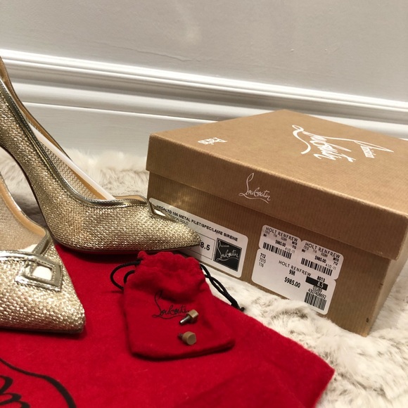 Christian Louboutin - Gold Mesh Lace Leather Pumps - Picture 7 of 8